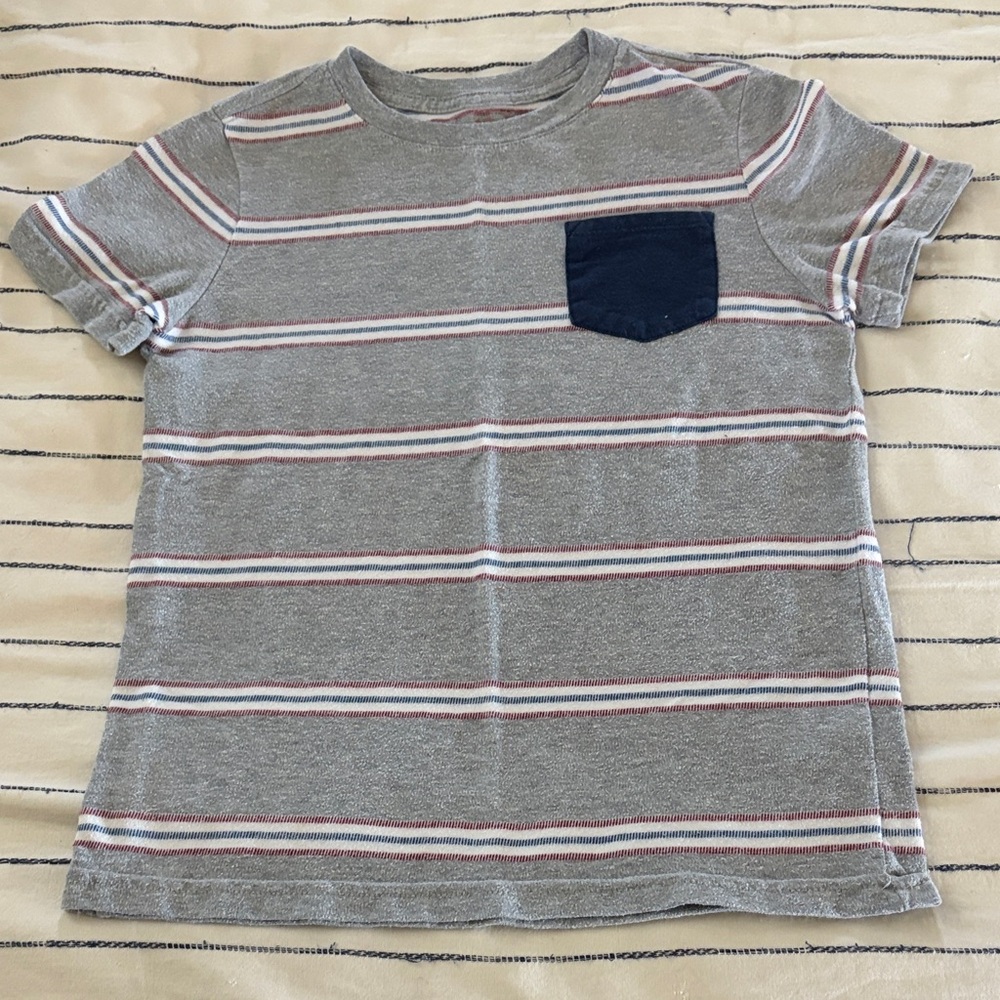 Cat & Jack Gray Striped Tee with Navy Pocket